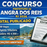 Concurso Prefeitura de Angra dos Reis RJ 2026 com edital publicado e vagas para agente tributário
