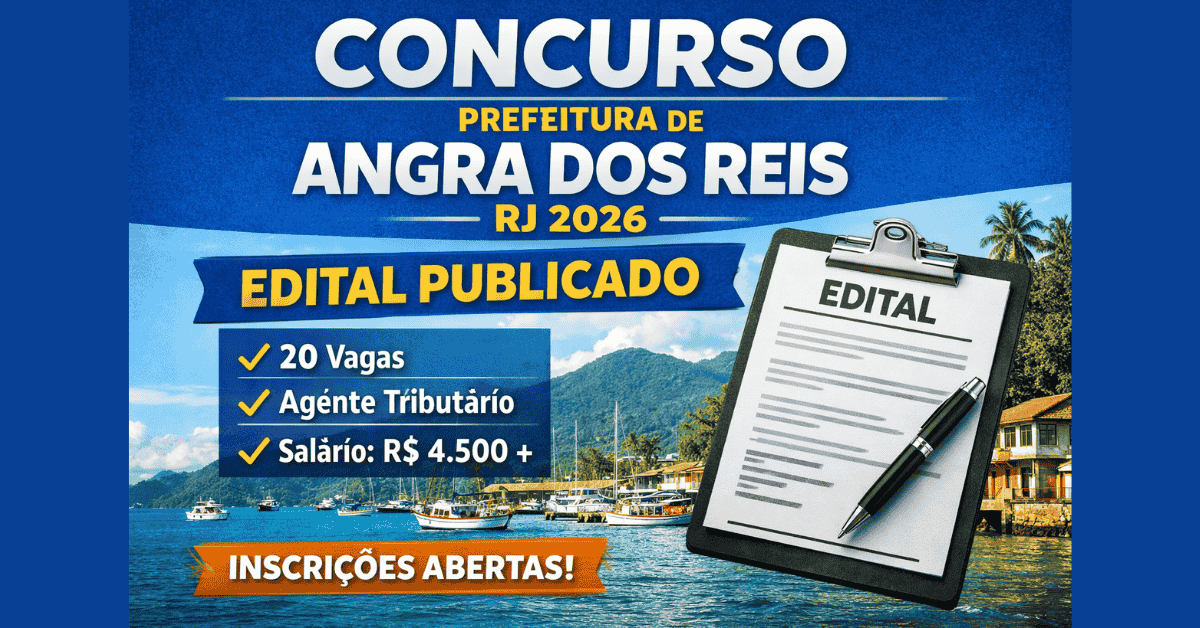 Concurso Prefeitura de Angra dos Reis RJ 2026 com edital publicado e vagas para agente tributário